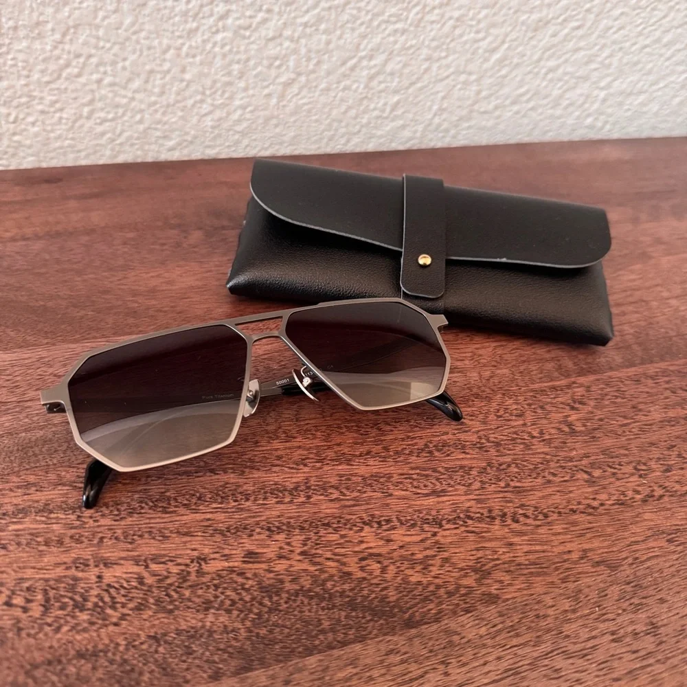 NWT! Titanium Sunglasses in Silver with Black Case - Picture 10 of 12